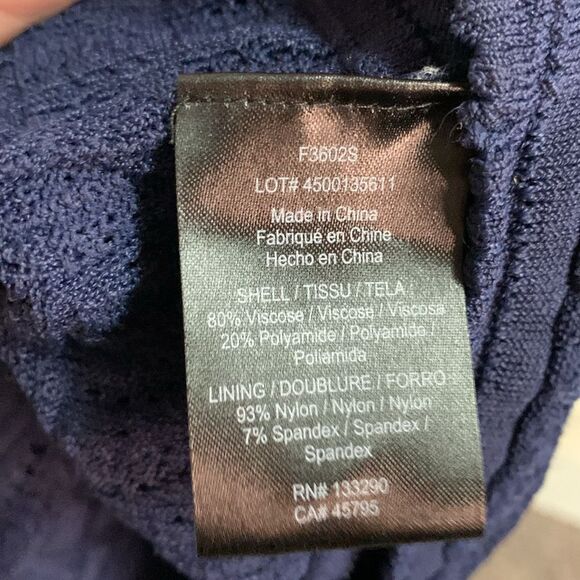 Marchesa Voyage Navy Blue Sleeveless Stitch Knit Sheath Below Knee Dress Size L - Picture 11 of 16